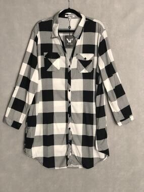 White Mark Plaid Tunic Top/Shirt Dress Black Women's Size 1XL NEW